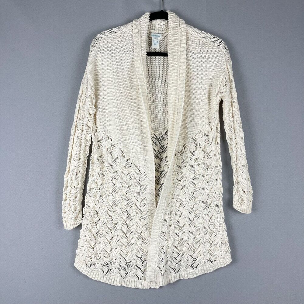 Sundance Long Cardigan Sweater Women Small Cream Crochet Boho Artsy Grandma‎